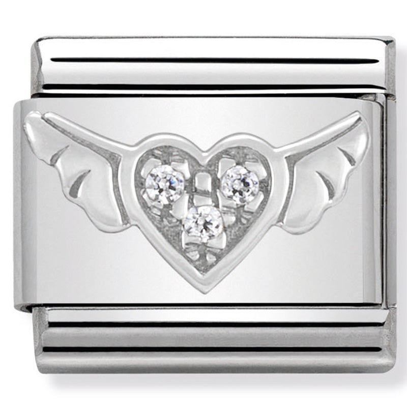 Nomination - classic symbols st/steel, cubic zirconia & silver 925 (flying heart)