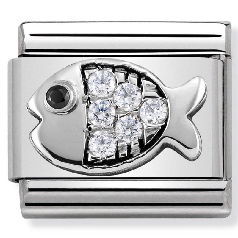 Nomination - classic symbols st/steel, cubic zirconia & silver 925 (fish)