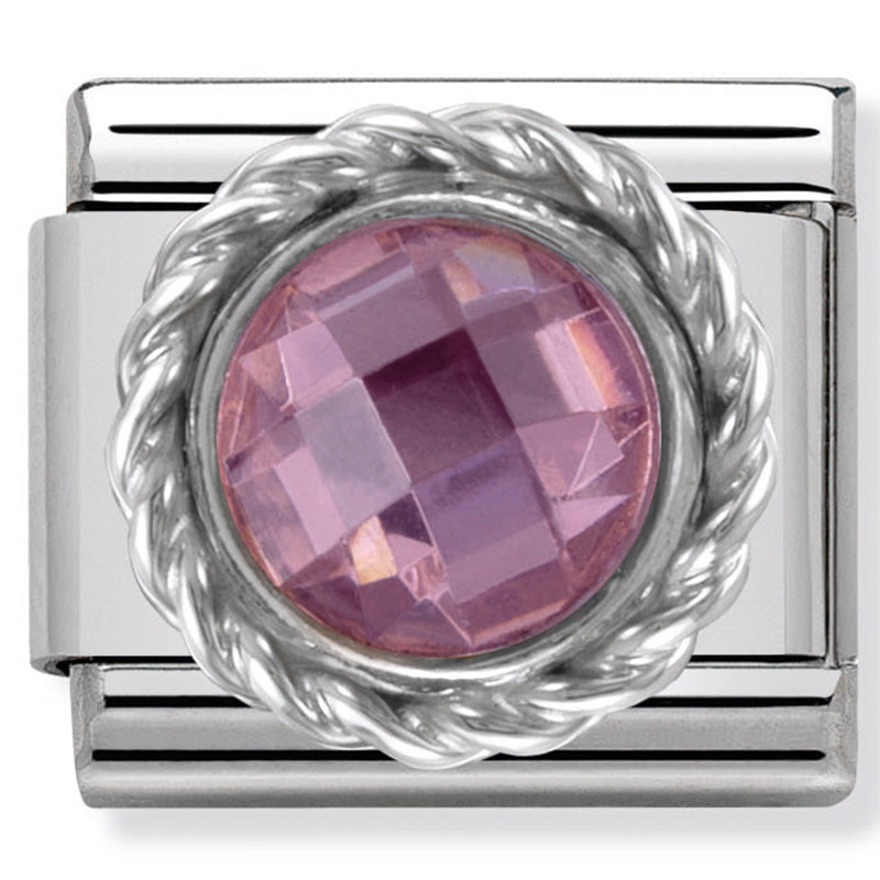 Nomination - classic round faceted stones stainless steel & twisted detail silver 925 (pink)