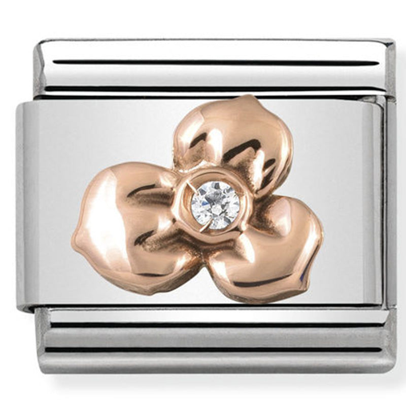 Nomination - classic symbols st/steel, cubic zirconia & 9ct rose gold (cz flower)