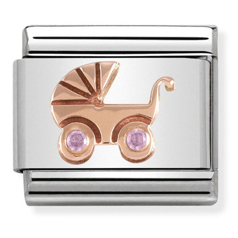 Nomination - classic symbols st/steel, cz, 9ct rose gold (pink baby carrier)