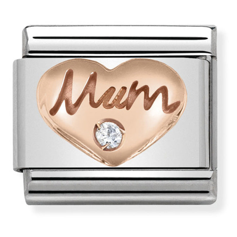 Nomination - classic symbols st/steel, cz, 9ct rose gold (mum heart)