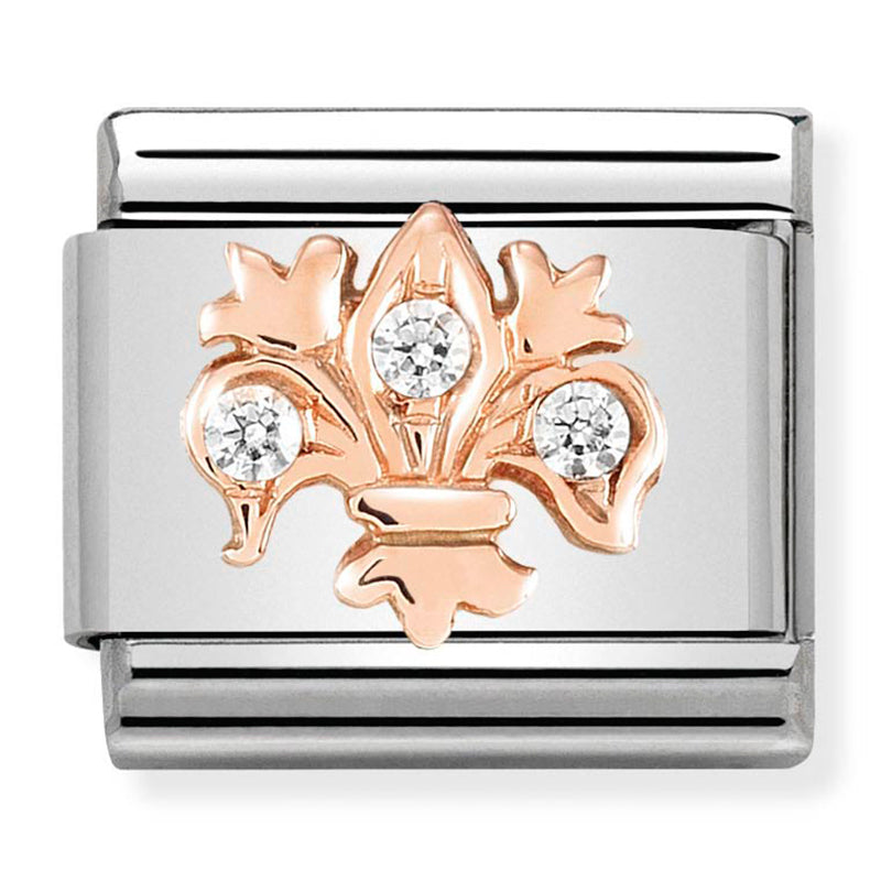 Nomination - classic symbols st/steel, 9ct rose gold & cubic zirconia (white lily)