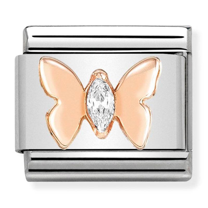 Nomination - classic symbols st/steel, 9ct rose gold & cubic zirconia (butterfly)