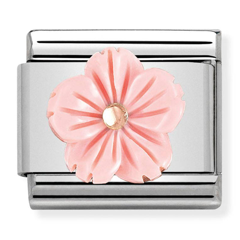 Nomination - classic stone symbols st/steel, 9ct rose gold (flower in rose coral)