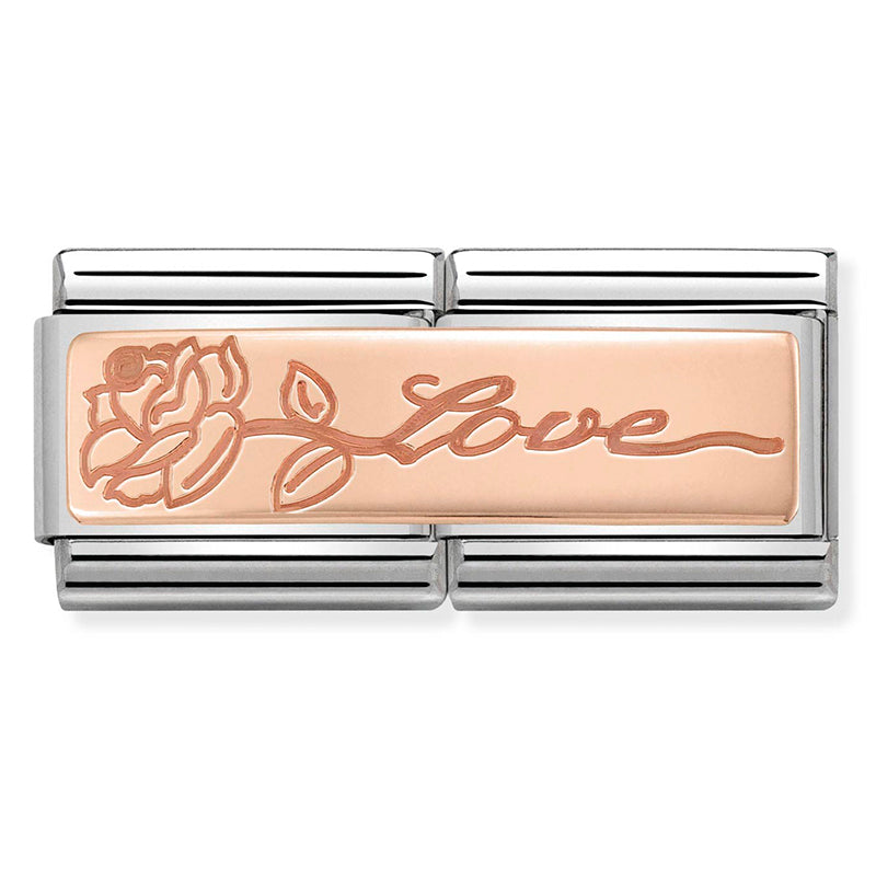 Nomination - Classic DOUBLE ENGRAVED st/steel, 9ct rose gold (Love with flower)
