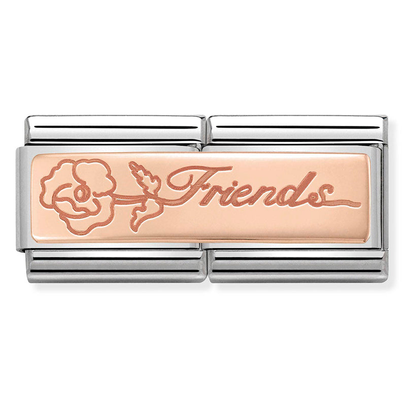 Nomiation - classic double engraved st/steel, 9ct rose gold (friends with flower)