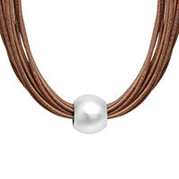 Dsk9c115 - roberta camel coloured calf leather & silver colour ion plated 50cm necklace with magnetic clasp