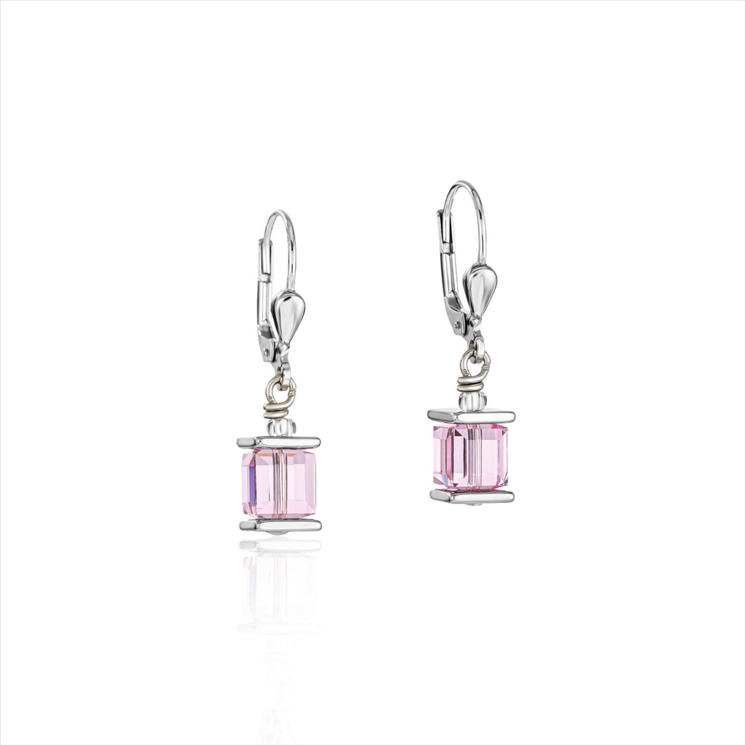 Earrings - CDL - Stainless steel with light rose colour Swarovski crystals & sterling silver fittings