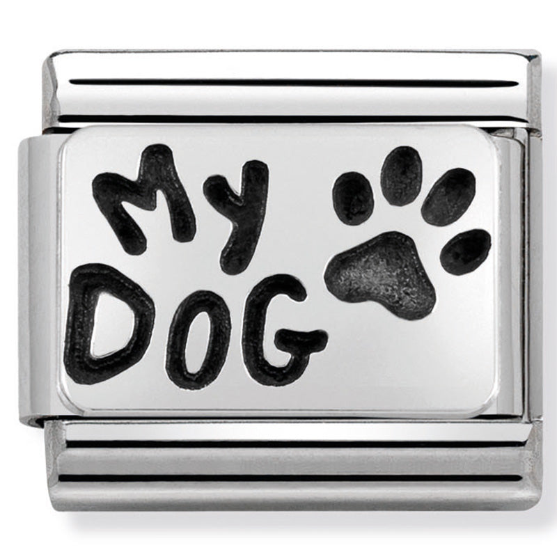 Nomination - classic plates oxidised stainless steel & 925 silver (my dog)