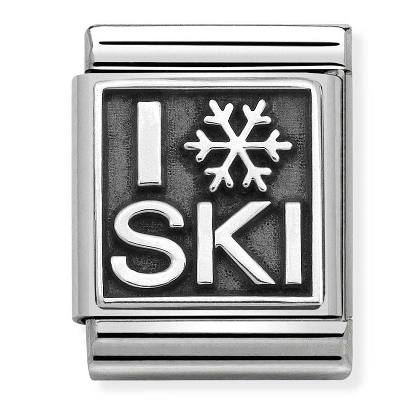 Nomination - big oxidized plates stainless steel & st/silver (i love skiing)