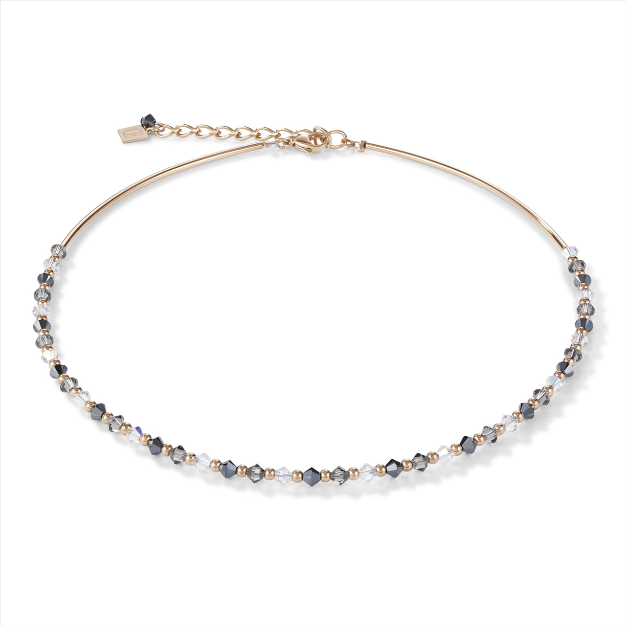Necklace - CDL - Rose gold plated stainless steel with multi coloured Swarovski crystals