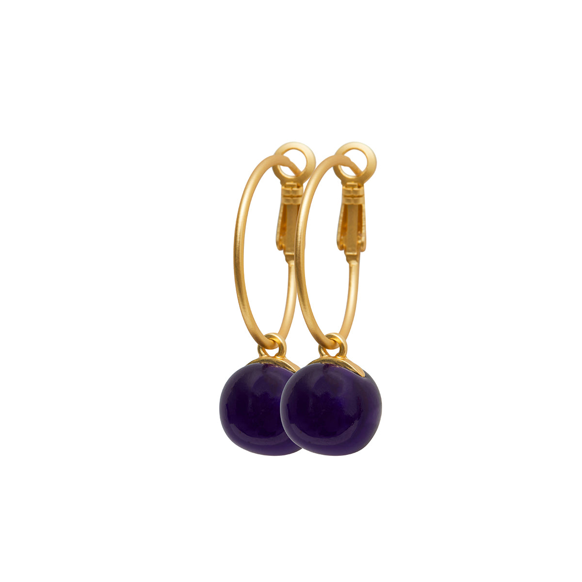 Earrings - Dansk - Alice drop hoop, purple with gold colour ion platinum with surgical steel 4 cm