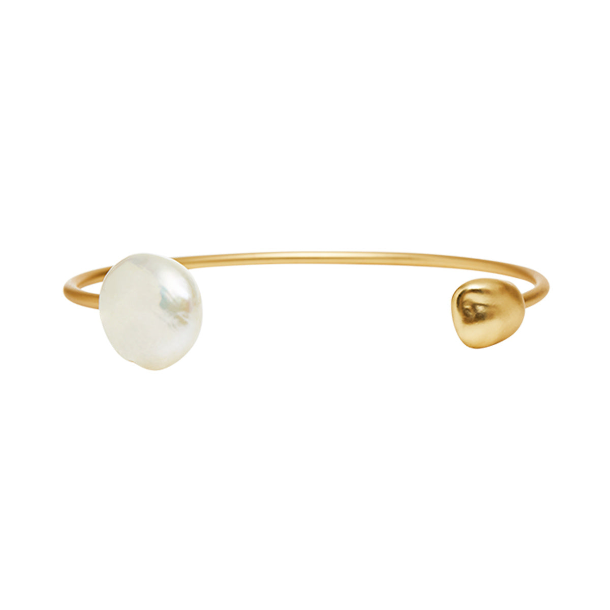 Cuff - Dansk - Audrey open cuff gold colour ion platinum bracelet with Baroque Freshwater Pearl