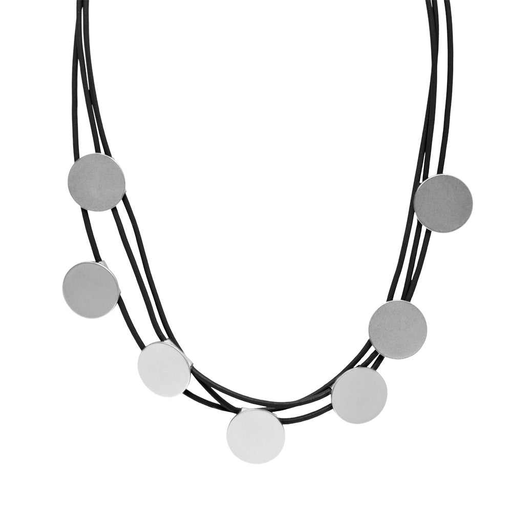 Necklace - Dansk - Tracey dot leather & silver colour ion plated necklace 40cm + 7cm ext.