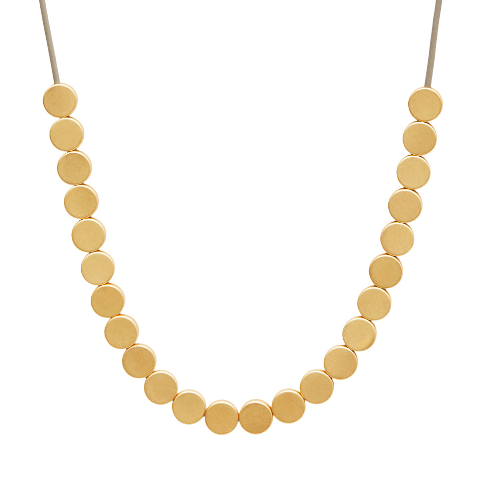 Dansk - Vanity leather & gold colour ion plated necklace 40cm + 7cm ext.