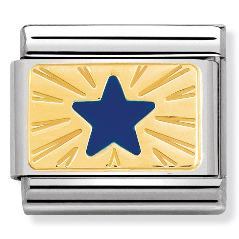 Nomination - classic plates st/steel, enamel & 18ct gold (blue star)