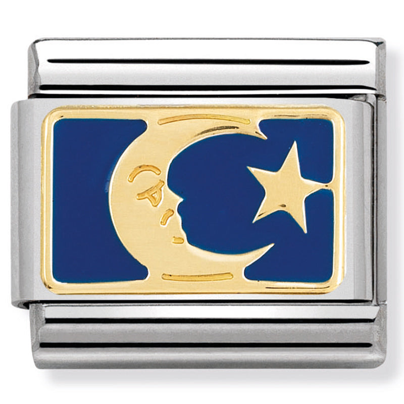 Nomination - classic plates st/steel, enamel & 18ct gold (moon blue plate)