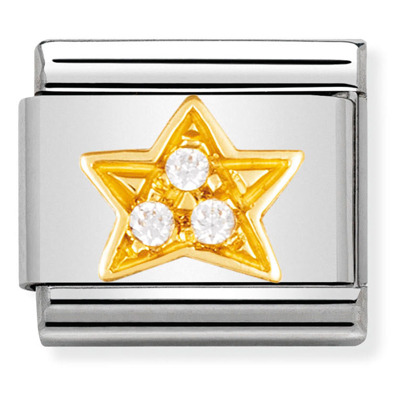 Nomination - classic fun st/steel, 18ct gold & cubic zirconia (white star)