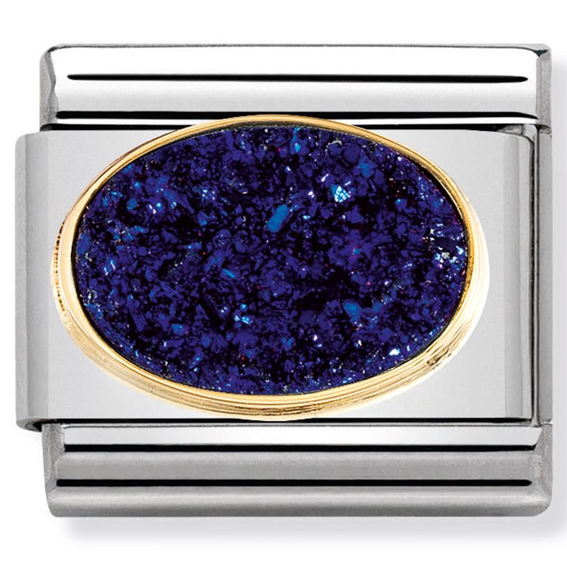 Nomination - classic drusy st/steel, stones & 18ct yellow gold (agate drusy midnight blue)