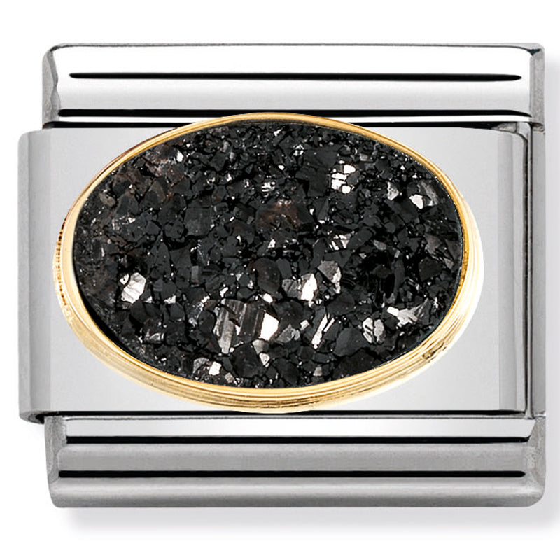 Nomination - classic drusy st/steel, stones & 18ct yellow gold (agate drusy black sky)