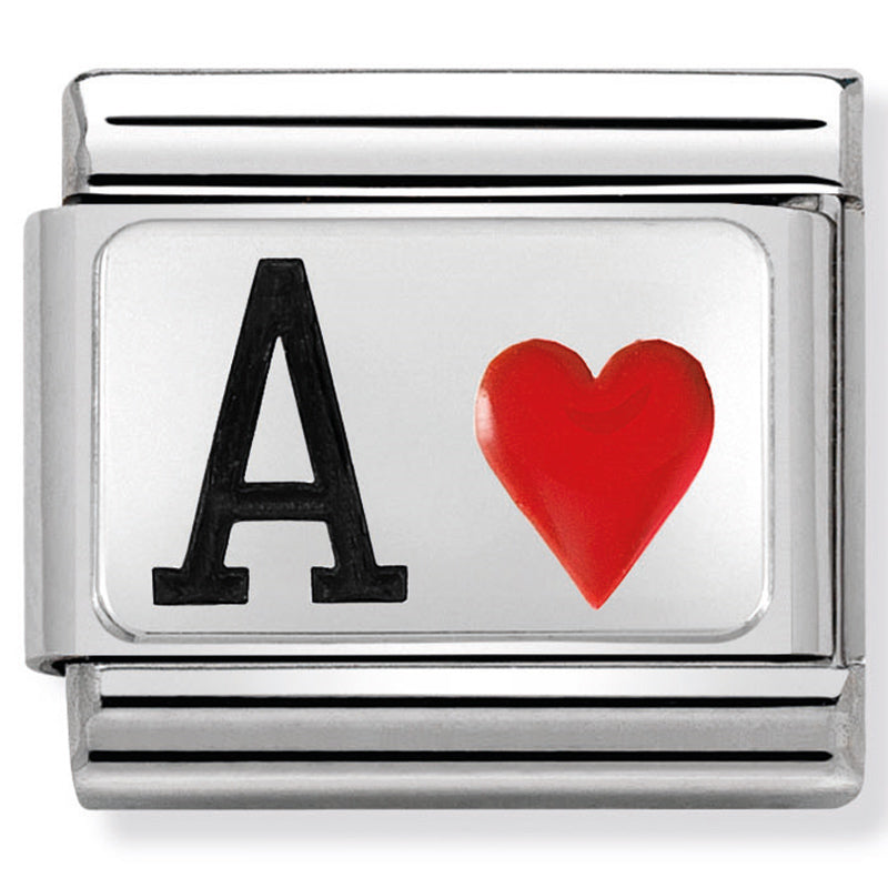 Nomination - classic oxidised plates st/steel, enamel & silver 925 (ace hearts)
