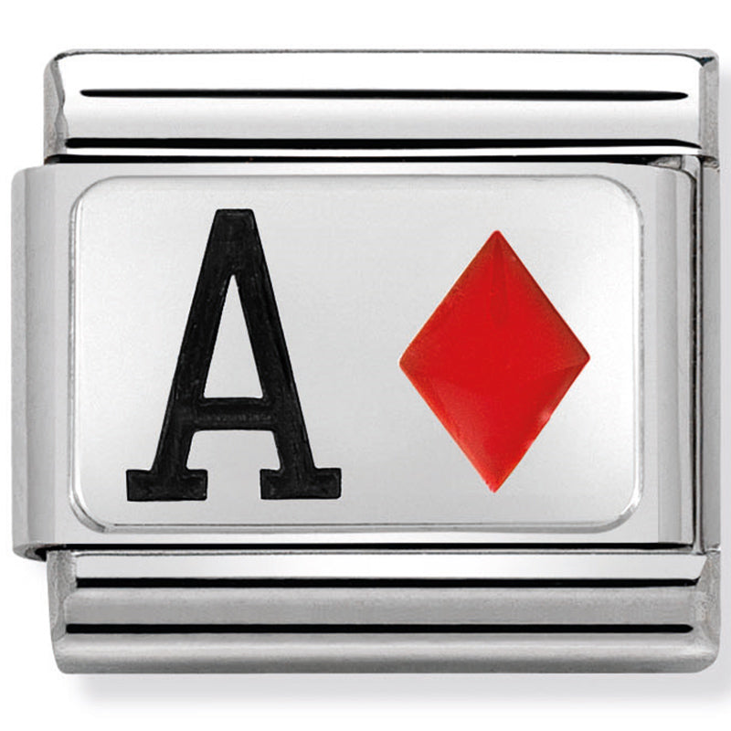 Nomination - classic oxidised plates st/steel, enamel & silver 925 (ace diamonds)