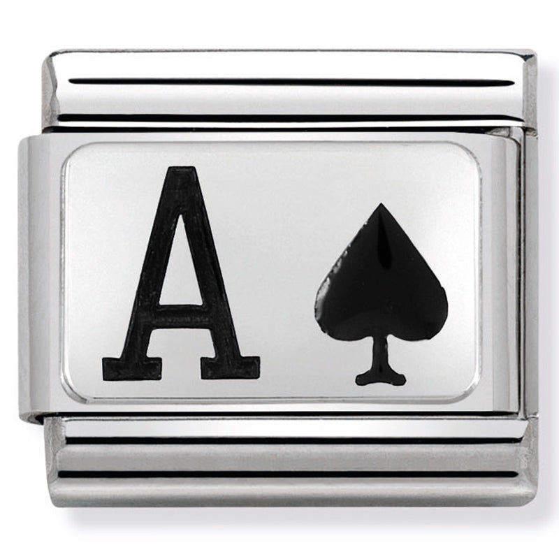 Nomination - classic oxidised plates st/steel, enamel & silver 925 (ace spades)