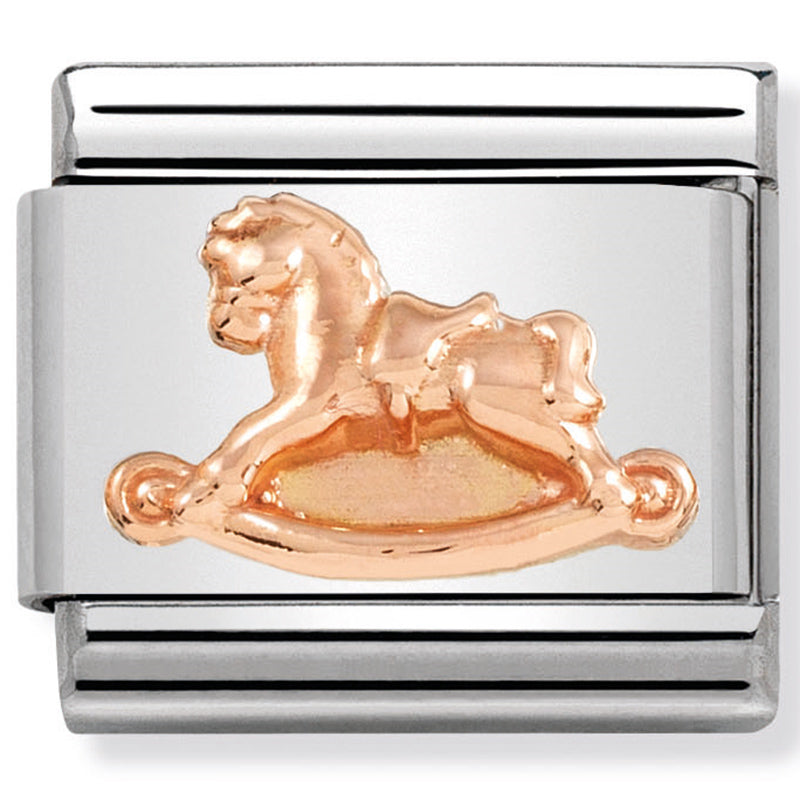 Nomination - classic relief symbols stainless steel & 9ct rose gold (rocking horse)