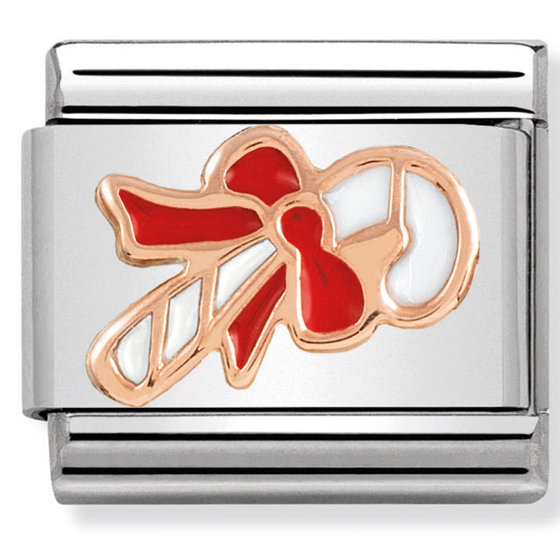 Nomination - classic relief symbols st/steel, enamel & 9ct rose gold (candy cane)