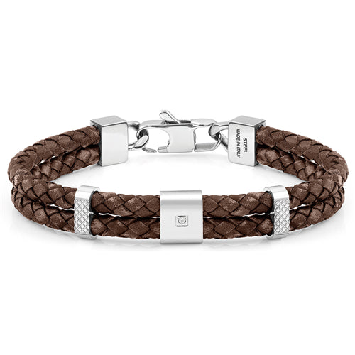 Nomination - Gents - tribe ethno bracelets in st/steel. leather and cubic zirconia double (brown)