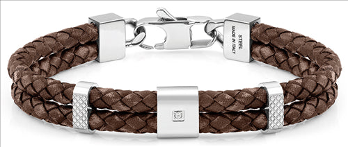 Nomination - Gents - tribe ethno bracelets in st/steel. leather and cubic zirconia double (brown)
