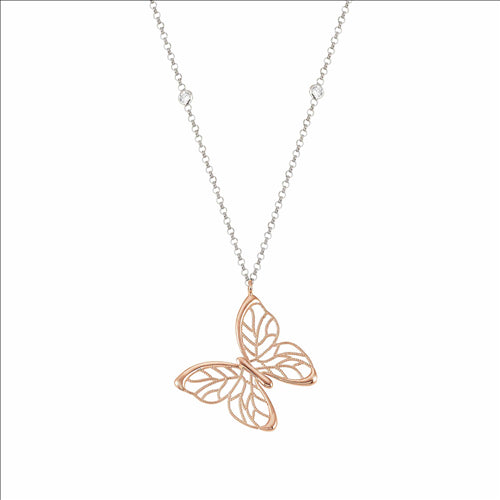Nomination - primavera necklace in 925 silver & bi-tone cubic zirconia (rose gold butterfly)
