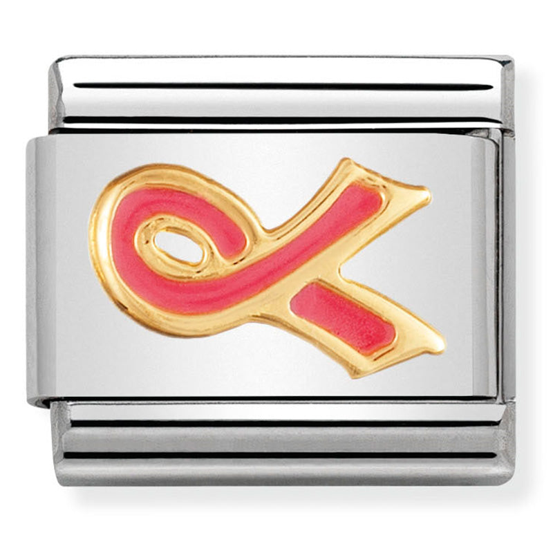 Nomination - classic daily life st/steel, enamel & 18ct gold (pink ribbon)