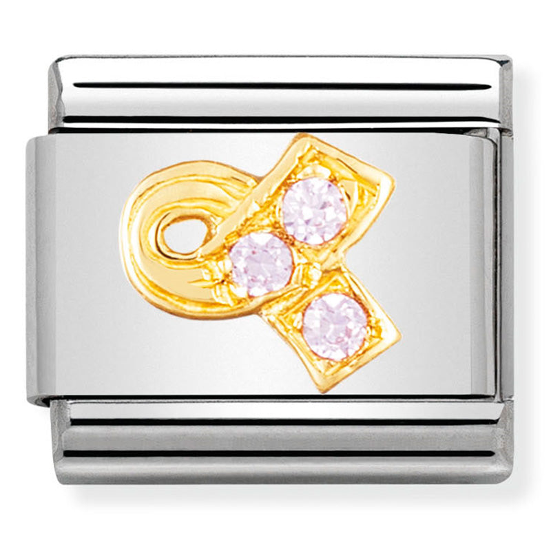 Nomination - classic daily life st/steel,18ct gold & cubic zirconia (pink ribbon)