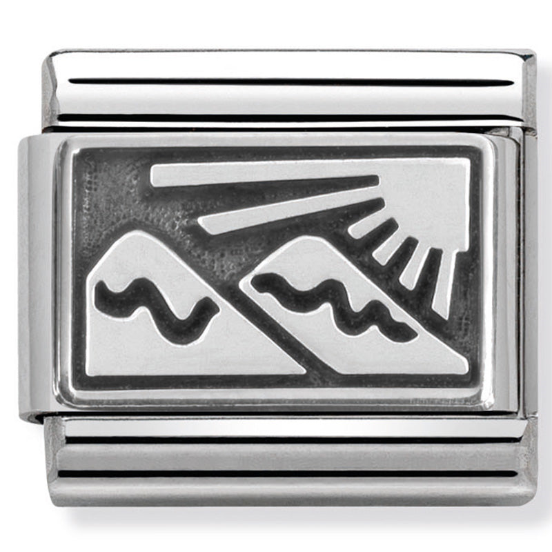 Nomination - classic plates oxidised stainless steel & 925 silver (mountains)