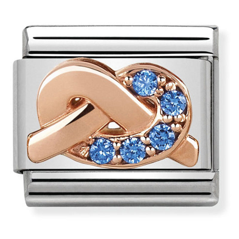 Nominaiton - classic symbols st/steel, rose gold & cubic zirconia (light blue knot)