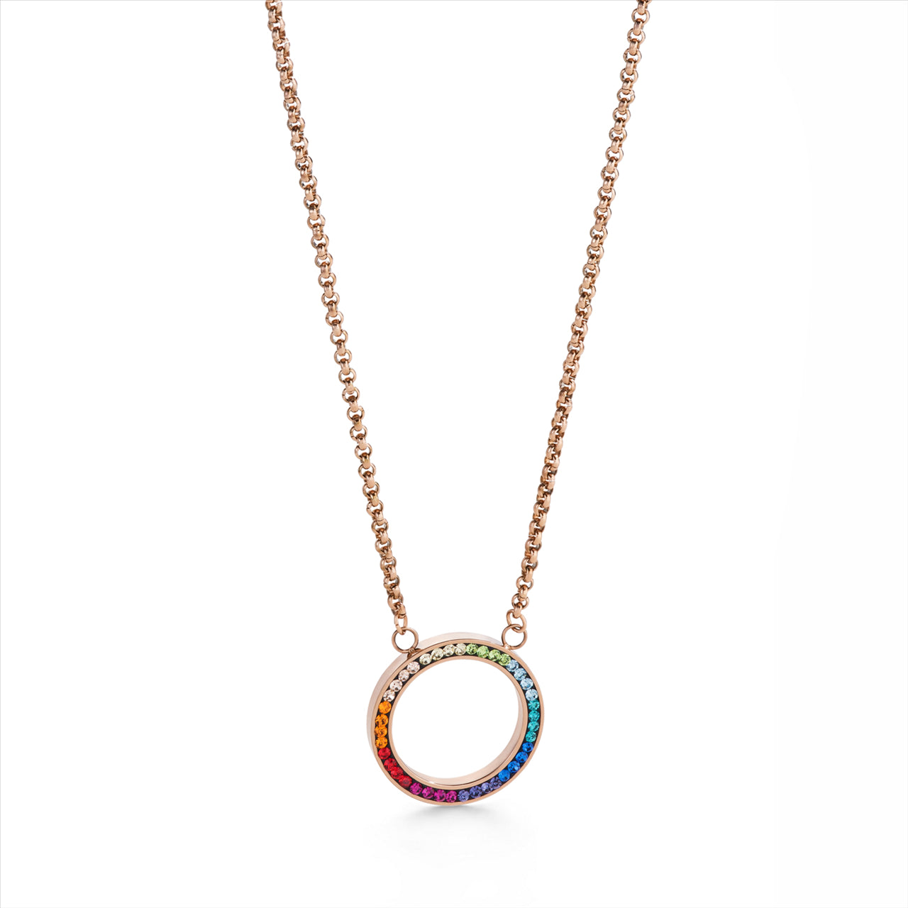 Cl4957/10-1500- necklace - rose gold stainless steel chain with multi coloured swarovski crystal pendant