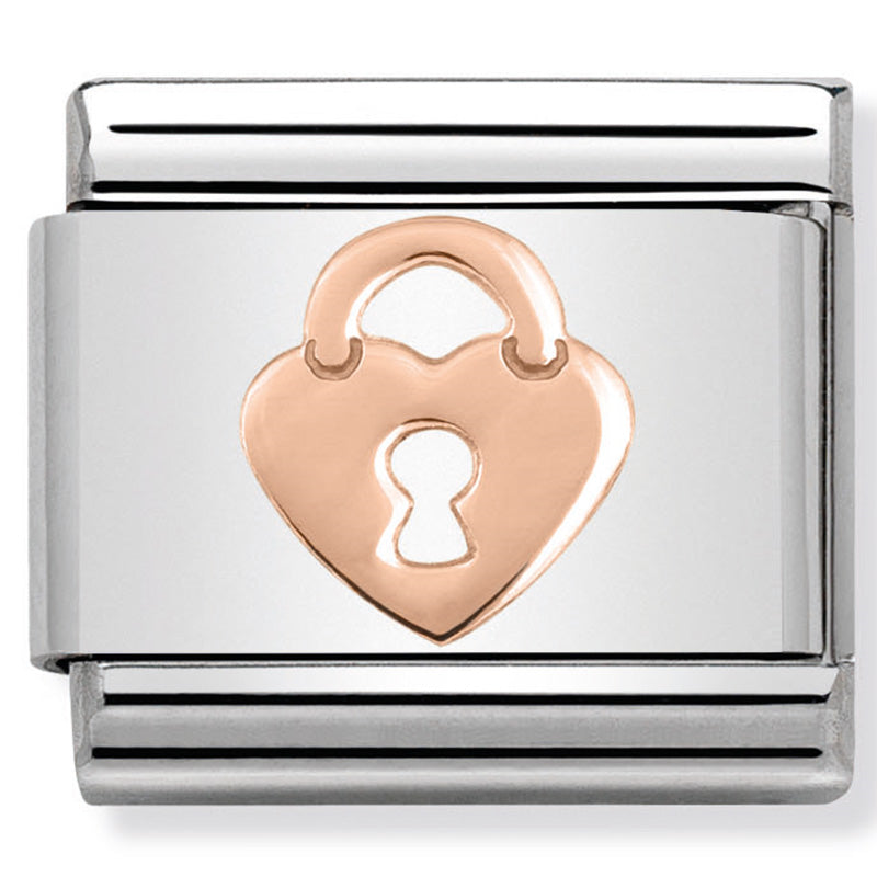 Nominaiton - classic symbols stainless steel & 9ct rose gold (heart lock)