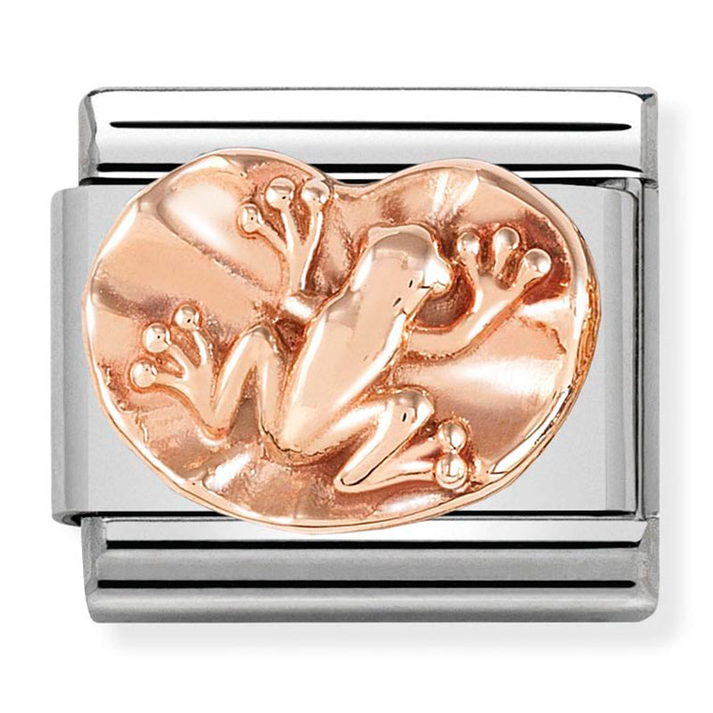Nominaiton - classic relief symbols stainless steel & 9ct rose gold (frog on water lily)
