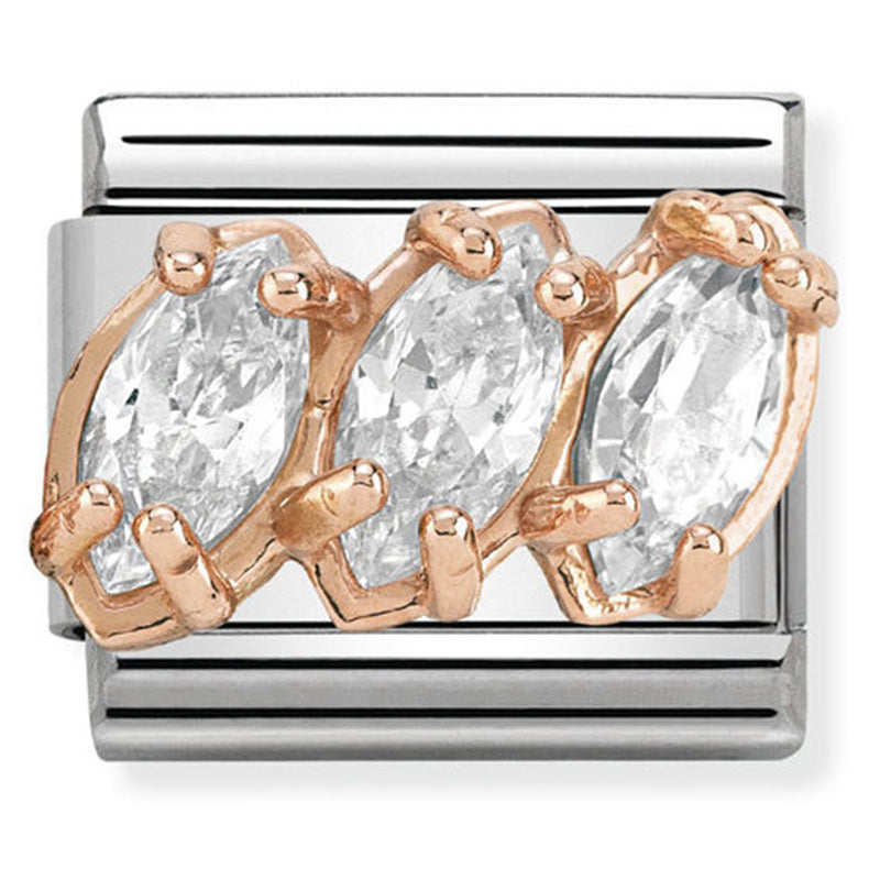 Nomination - classic zirconia st/steel, 9ct rose gold & cubic zirconia (white tryptich)