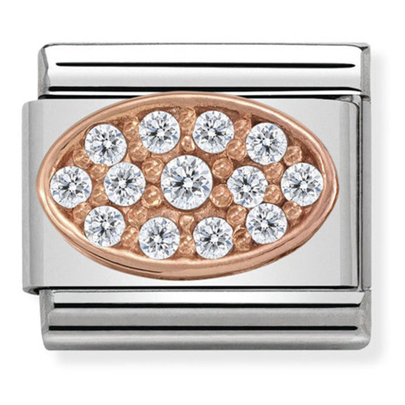Nominaiton - classic pave st/steel, zircon & 9ct rose gold (oval white)