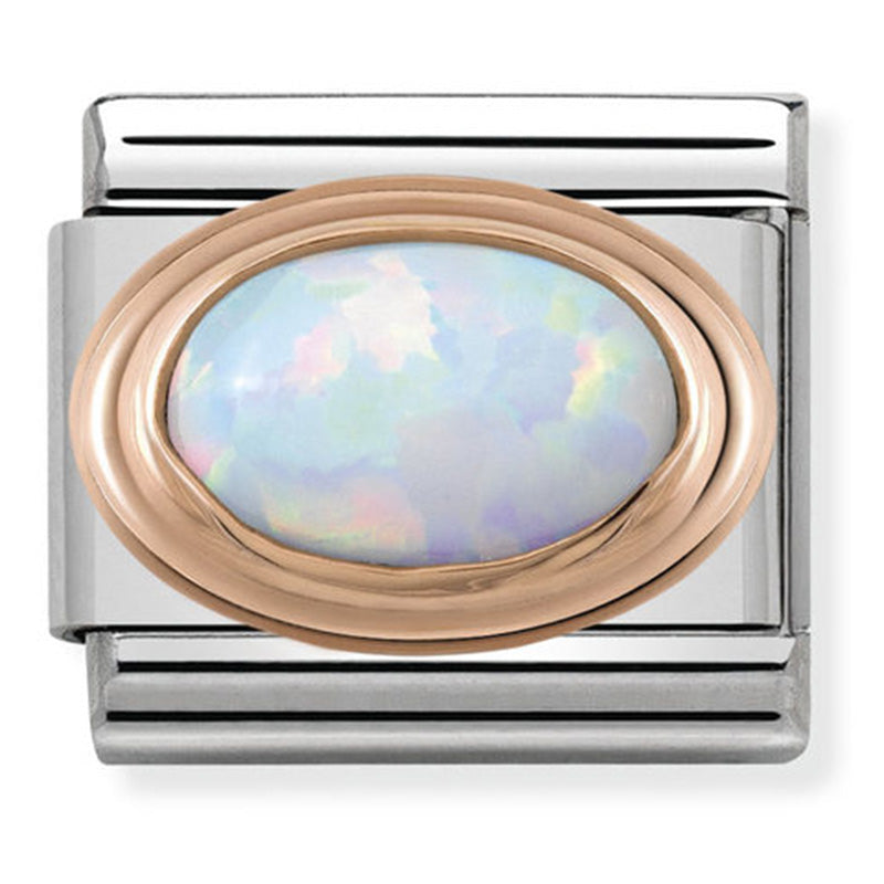 Nomination - Classic Oval Hard Stones St/Steel & 9Ct Rose Gold (White Opal)