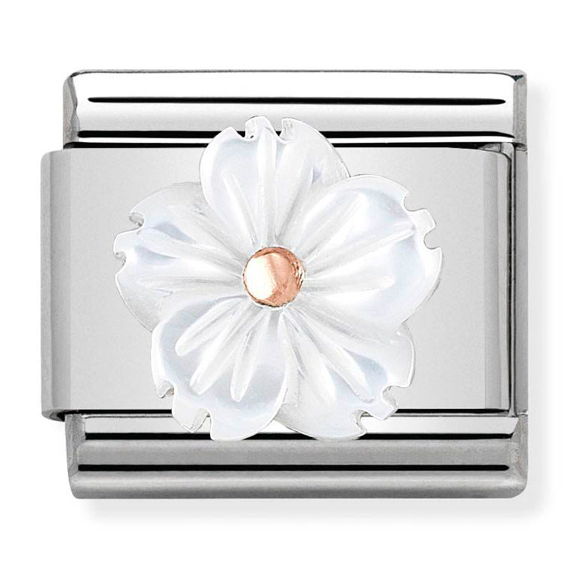 Nomination - classic stone symbols st/steel, 9ct rose gold (flower in white mother of pearl)