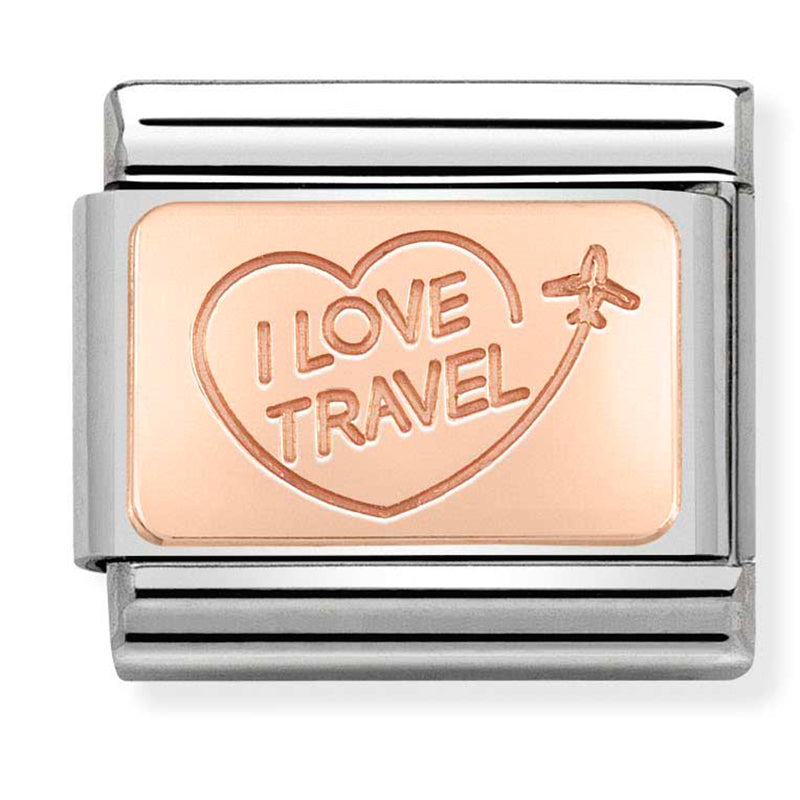 Nomination - classic symbols plate 1 stainless steel & 9ct rose gold (i love travel)