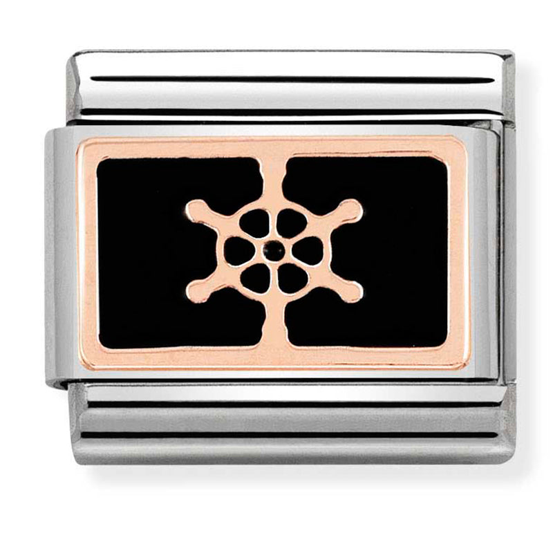Nomination - classic plates st/steel, enamel & 9ct rose gold (boat wheel black)