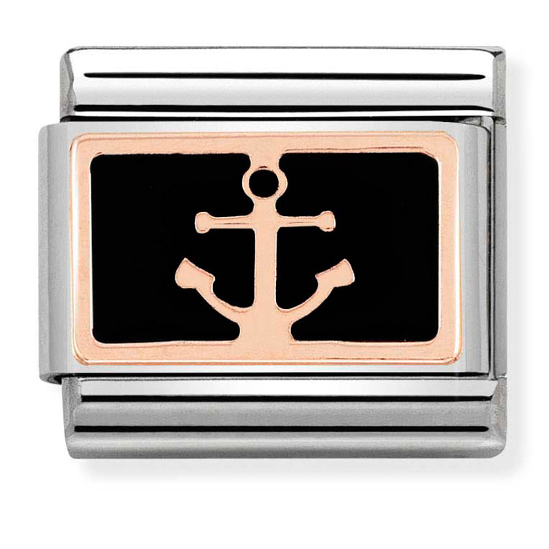Nomination - classic plates st/steel, enamel & 9ct rose gold (anchor black)