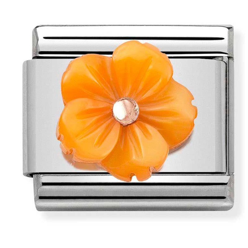 Nomination - classic stone symbols st/steel, 9ct rose gold (flower in orange)