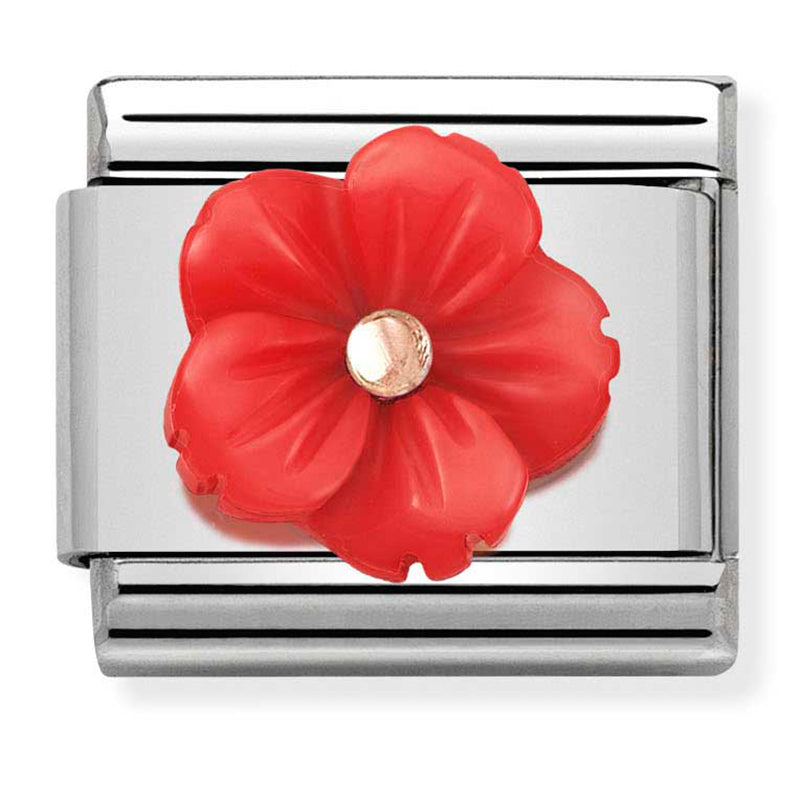 Nomination - classic stone symbols st/steel, 9ct rose gold (flower in red)