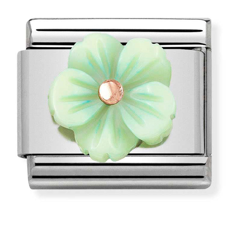 Nomination - classic stone symbols st/steel, 9ct rose gold (flower in green)